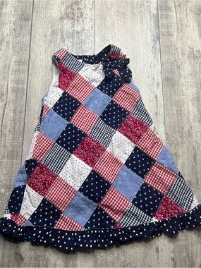 Girls' Red, Navy & White Patchwork Sleeveless Dress